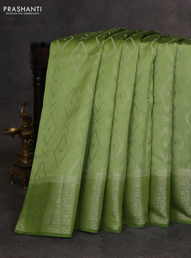 Pastel Green & Sap Green Chiniya Silk Saree - Buttas