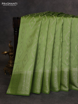 Pastel Green & Sap Green Chiniya Silk Saree - Buttas