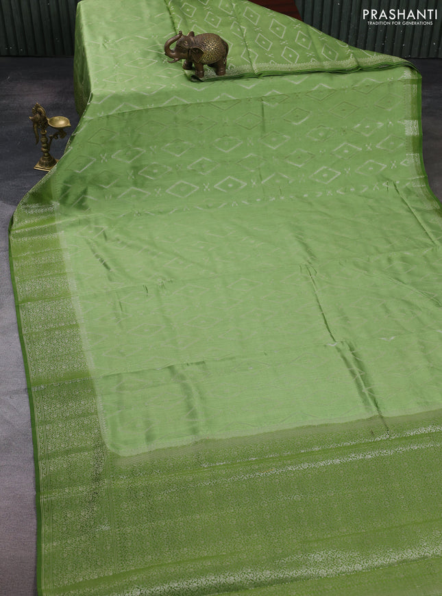 Pastel Green & Sap Green Chiniya Silk Saree - Buttas