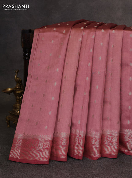Peach & Maroon Chiniya Silk Saree - Buttas