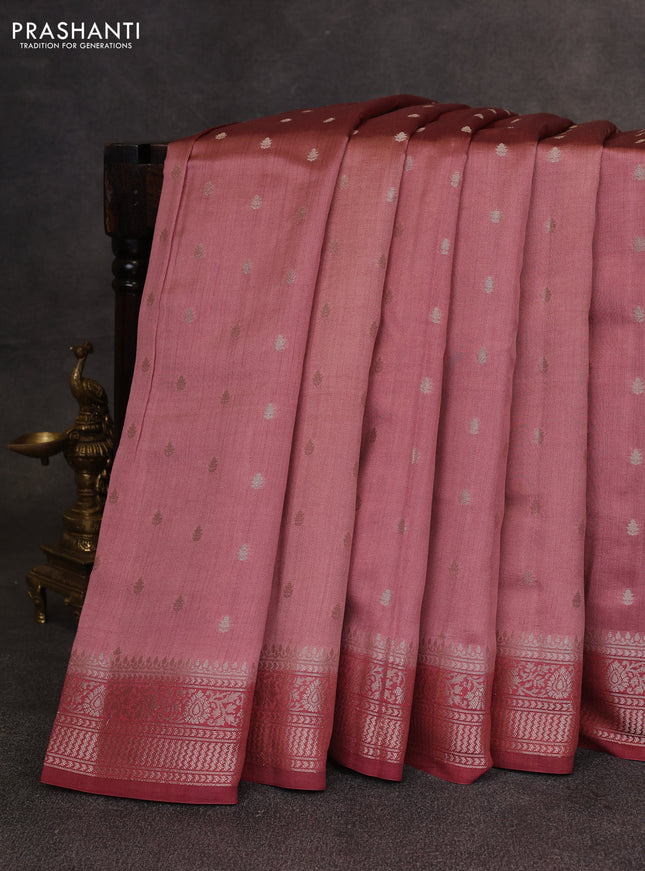 Peach & Maroon Chiniya Silk Saree - Buttas
