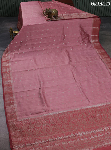 Peach & Maroon Chiniya Silk Saree - Buttas