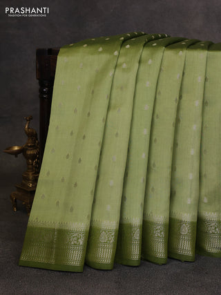 Pastel Green & Sap Green Chiniya Silk Saree - Buttas