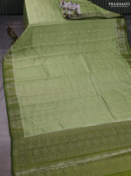 Pastel Green & Sap Green Chiniya Silk Saree - Buttas