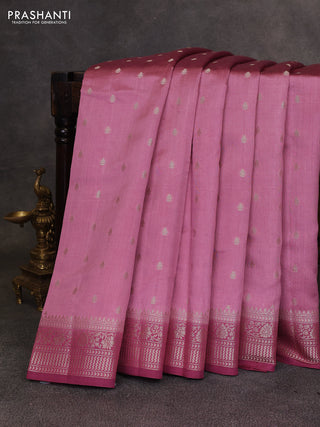Mauve Pink & Maroon Chiniya Silk Saree - Buttas