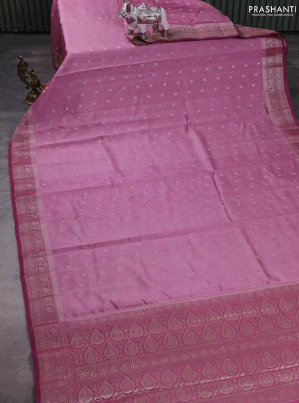 Mauve Pink & Maroon Chiniya Silk Saree - Buttas