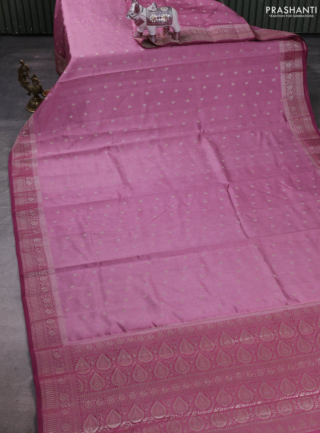 Mauve Pink & Maroon Chiniya Silk Saree - Buttas