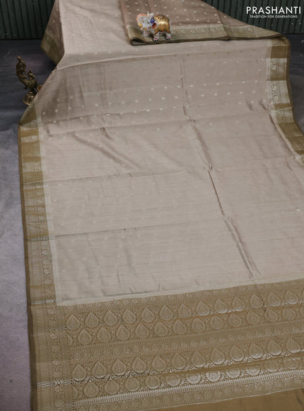 Beige & Olive Green Chiniya Silk Saree - Buttas