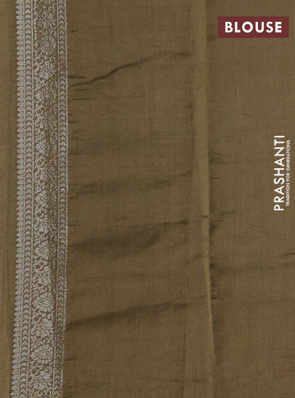 Beige & Olive Green Chiniya Silk Saree - Buttas