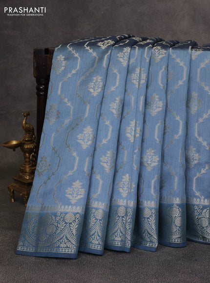 Pastel Blue & Peacock Blue Chiniya Silk Saree - Weaves
