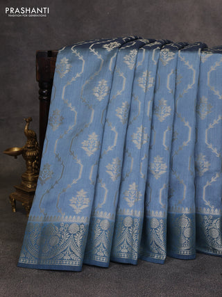 Pastel Blue & Peacock Blue Chiniya Silk Saree - Weaves