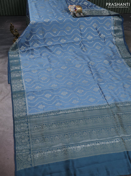 Pastel Blue & Peacock Blue Chiniya Silk Saree - Weaves