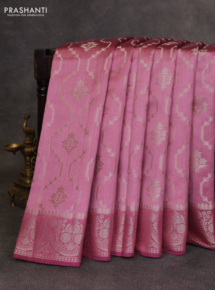 Mauve Pink & Maroon Chiniya Silk Saree - Weaves
