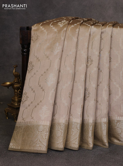 Beige & Olive Green Chiniya Silk Saree - Weaves