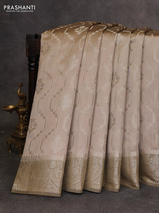 Beige & Olive Green Chiniya Silk Saree - Weaves