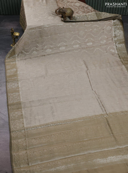 Beige & Olive Green Chiniya Silk Saree - Weaves