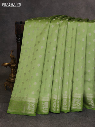 Pastel Green & Green Chiniya Silk Saree - Buttas