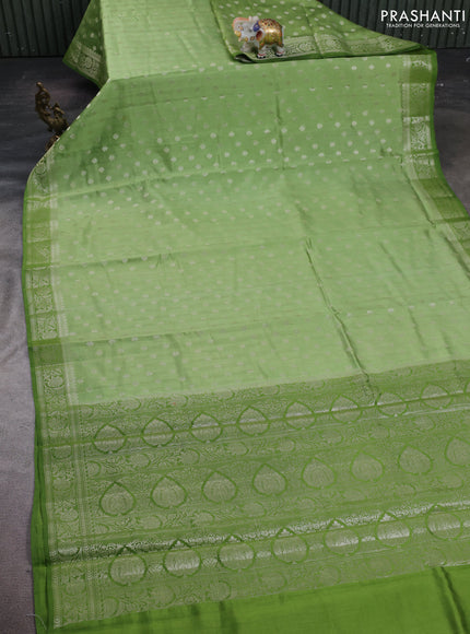 Pastel Green & Green Chiniya Silk Saree - Buttas