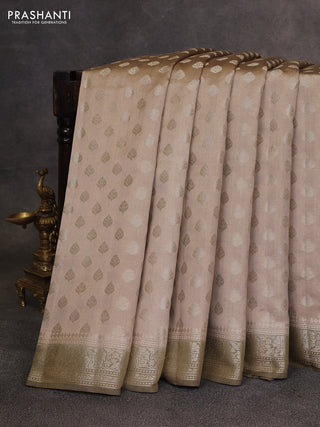 Beige & Olive Green Chiniya Silk Saree - Buttas