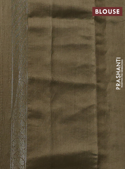 Beige & Olive Green Chiniya Silk Saree - Buttas