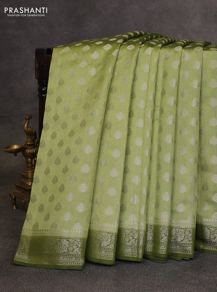 Pastel Green & Sap Green Chiniya Silk Saree - Buttas