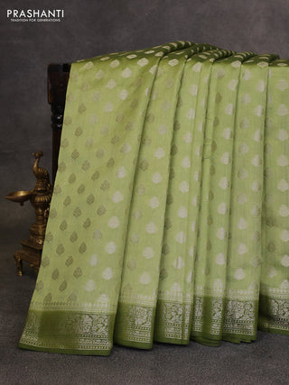 Pastel Green & Sap Green Chiniya Silk Saree - Buttas