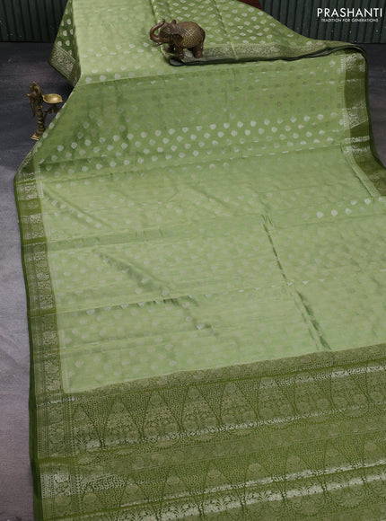 Pastel Green & Sap Green Chiniya Silk Saree - Buttas