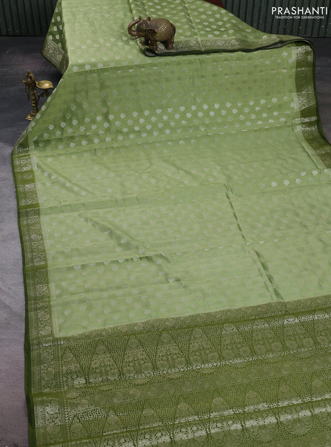 Pastel Green & Sap Green Chiniya Silk Saree - Buttas