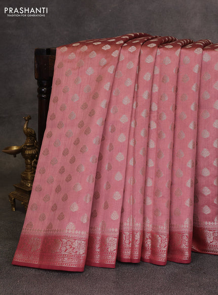 Peach  & Maroon Chiniya Silk Saree - Buttas