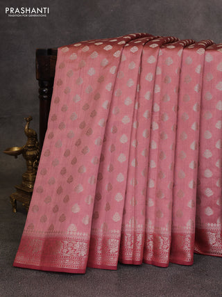 Peach  & Maroon Chiniya Silk Saree - Buttas