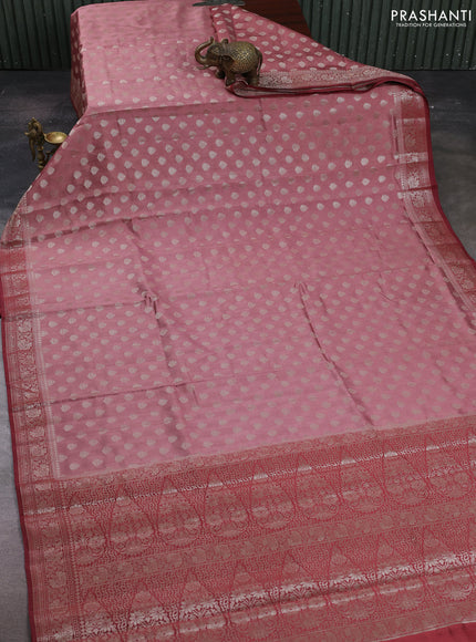 Peach  & Maroon Chiniya Silk Saree - Buttas