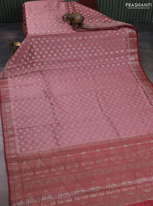 Peach  & Maroon Chiniya Silk Saree - Buttas