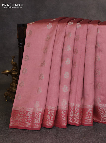 Peach  & Maroon Chiniya Silk Saree - Buttas