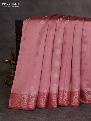 Peach  & Maroon Chiniya Silk Saree - Buttas