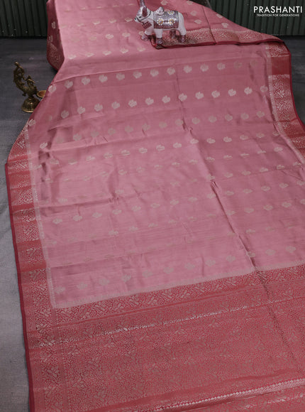 Peach  & Maroon Chiniya Silk Saree - Buttas