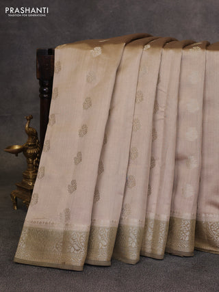 Beige & Olive Green Chiniya Silk Saree - Buttas