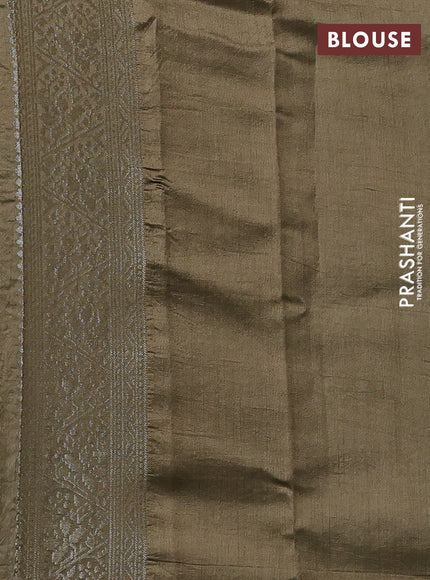 Beige & Olive Green Chiniya Silk Saree - Buttas