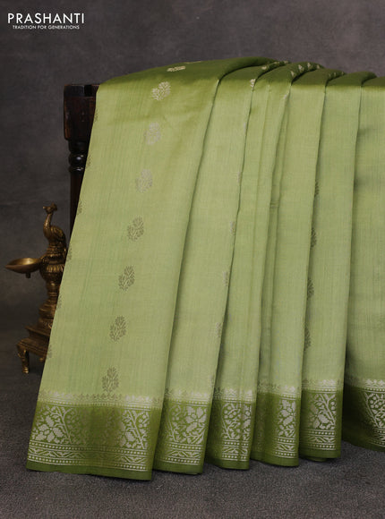 Pastel Green & Olive Green Chiniya Silk Saree - Buttas