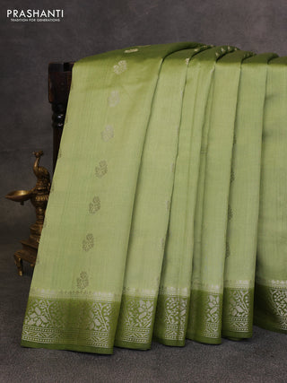Pastel Green & Olive Green Chiniya Silk Saree - Buttas