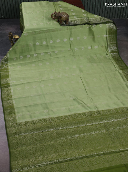 Pastel Green & Olive Green Chiniya Silk Saree - Buttas
