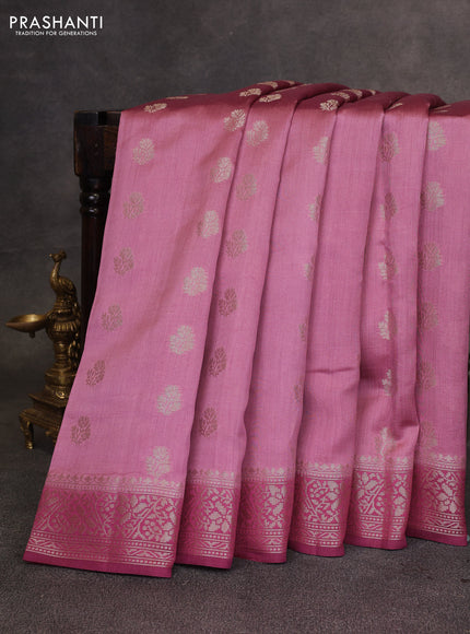 Mauve Pink & Maroon Chiniya Silk Saree - Buttas