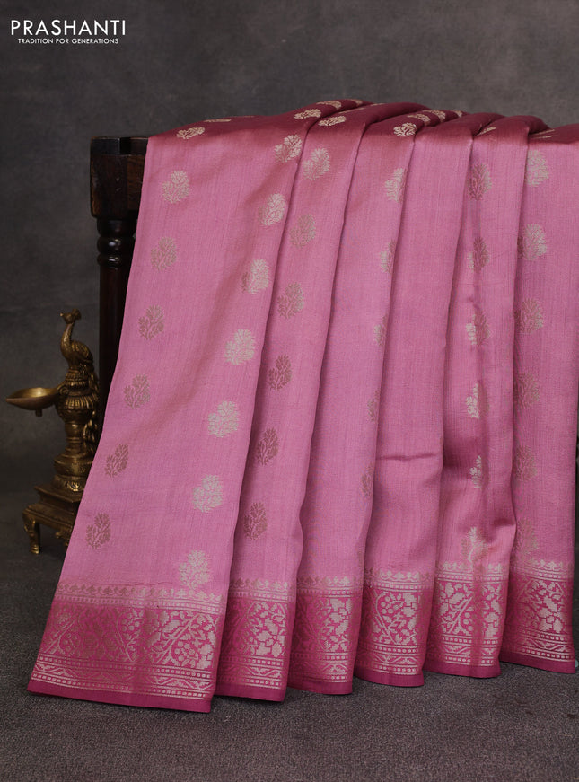 Mauve Pink & Maroon Chiniya Silk Saree - Buttas