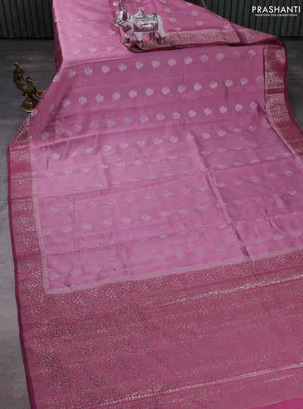 Mauve Pink & Maroon Chiniya Silk Saree - Buttas