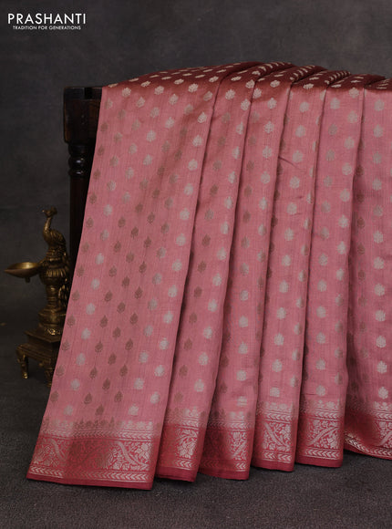 Peach  & Maroon Chiniya Silk Saree - Buttas