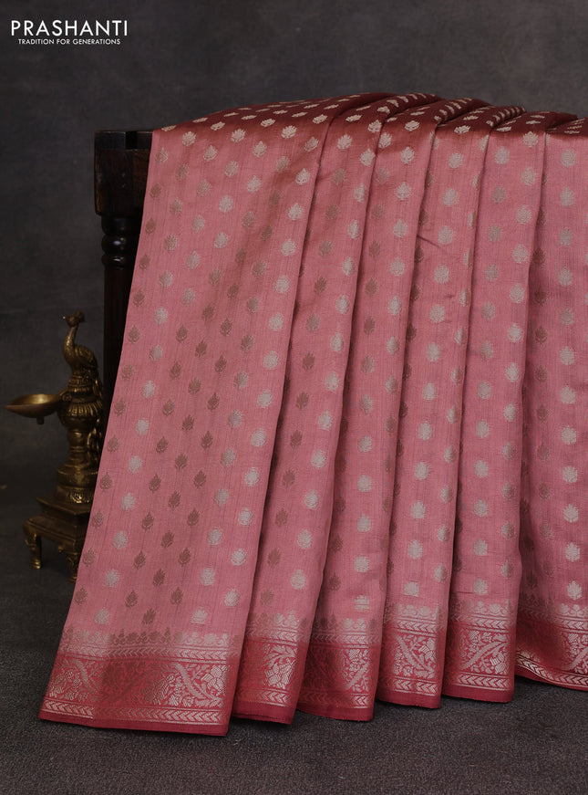 Peach  & Maroon Chiniya Silk Saree - Buttas