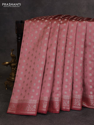 Peach  & Maroon Chiniya Silk Saree - Buttas