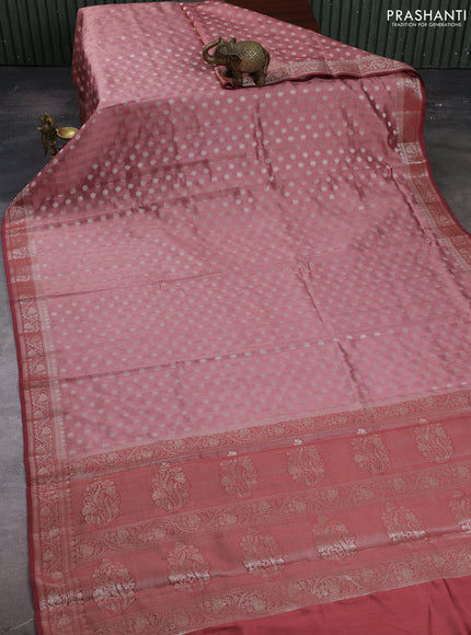 Peach  & Maroon Chiniya Silk Saree - Buttas