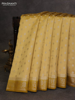 Yellow & Mustard Yellow Chiniya Silk Saree - Buttas