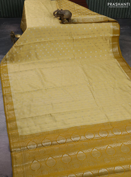 Yellow & Mustard Yellow Chiniya Silk Saree - Buttas