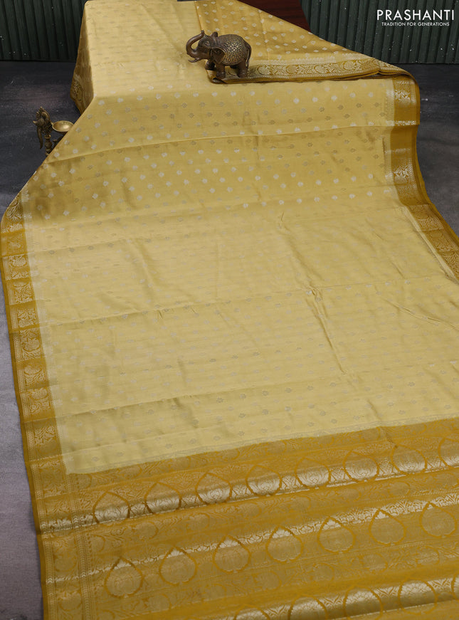 Yellow & Mustard Yellow Chiniya Silk Saree - Buttas